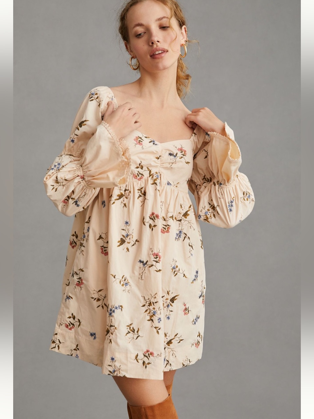By Anthropologie Long-Sleeve Embroidered Mini Dress Size M